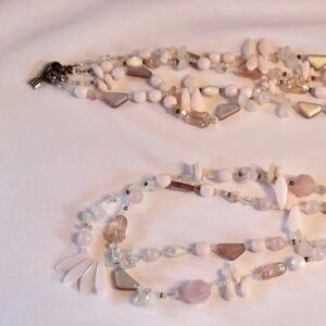 Handbeaded Double Strand Necklace, Mixed beads in Whites and Pale Pinks